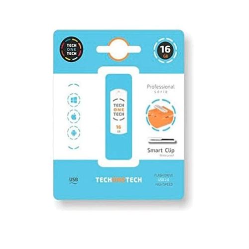 TechOneTech Clé USB Pro Smart Clip USB 2.0 Mémoire 16 Go - Blanche