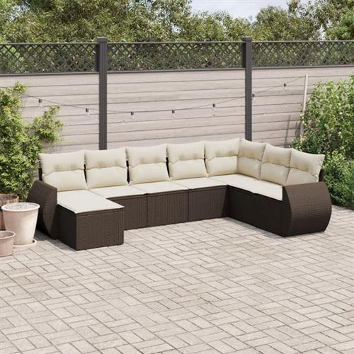 vidaXL Salon de Jardin avec Coussins 8 pcs, Canapés avec Dossier, Ensemble de Meubles, Mobilier de Terrasse Patio, Marron 3221762