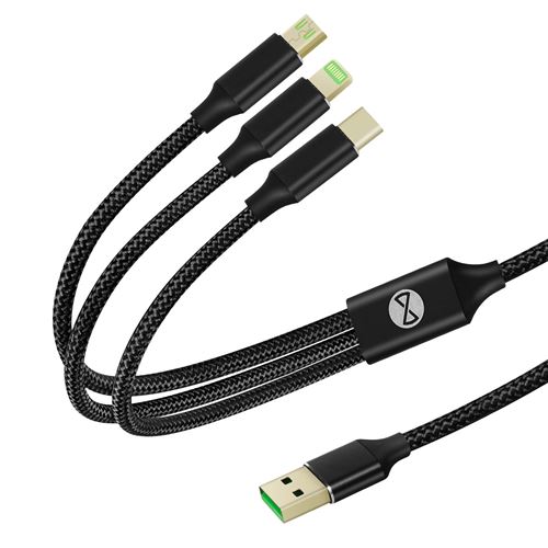 Câble Multi USB 3 en 1 Intensité 2A Transfert Longueur 1.2m Forever Noir