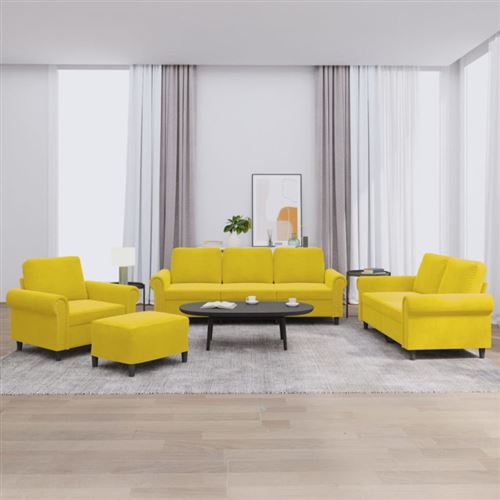 Non Communiqué Jaune Ensemble De Canapés 4 Pcs Avec Coussins Velours