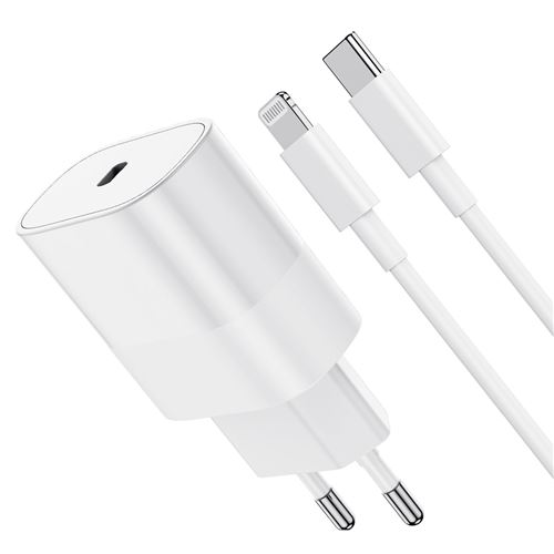 Chargeur rapide 25W + Cable Long Lightning 2 mètres - USB-C blanc compatible Iphone 14 - 13 - 12 - 11 - X - XS - Max - X - Pro - 8 - 7 - 6 - SE - 5 - Chargeur rapide - Straße Tech ®
