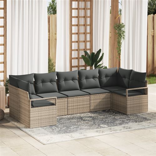 Non Communiqué Gris Ensemble De Canapés De Jardin 7 Pièces Avec Coussins En Poly Rotin, Canapé De Jardin 2 Places Avec Rangement & Coussins Gr