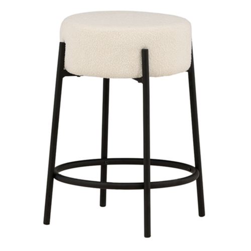 VENTURE DESIGN Tucson Barhocker mit Fußstütze, weißer Bouclé-Stoff und schwarzer Stahl, weißer
