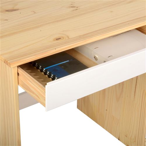Bureau Hugo Avec Rangement 5 Tiroirs Style Scandinave En Pin Massif Vernis Naturel Et Lasure Blanc Achat Prix Fnac
