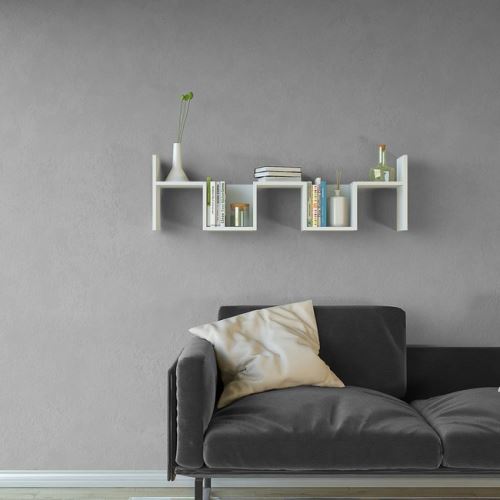 HOMEMANIA Étagère Rio Murale Flottante - pour Livres - avec Compartiments - Blanc en Bois, 115 x 22 x 34 cm