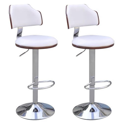 2 tabourets de bar en faux cuir blanc dossiers cintrés sans accoudoirs
