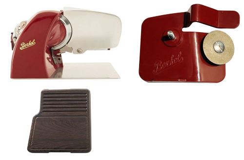 Berkel - Home Line 200 Rouge + Planche à Découper Traité Thermiquement + Affûteur d'accessoires pour Home Line
