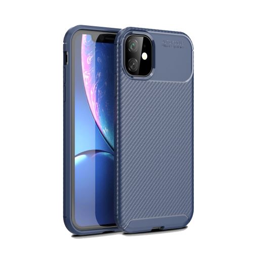 Coque en TPU fibre de carbone anti-chute bleu pour votre Apple iPhone 6.1 pouces (2019)