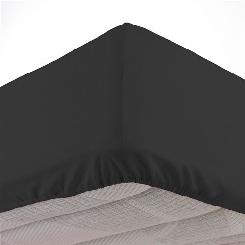 Drap housse 2 personnes 140 x 190 cm uni 57 fils lina Charbon