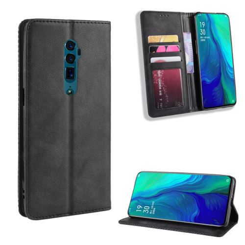 Etui en PU vintage auto-absorbé évider noir pour votre Oppo Reno 5G/Reno 10x Zoom