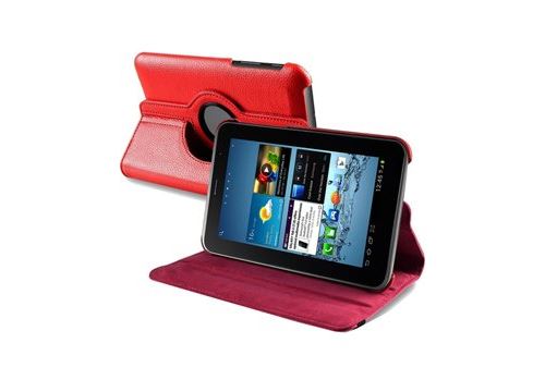 Etui aspect cuir rouge support rotatif pour Samsung Galaxy Tab 3 7 Pouces