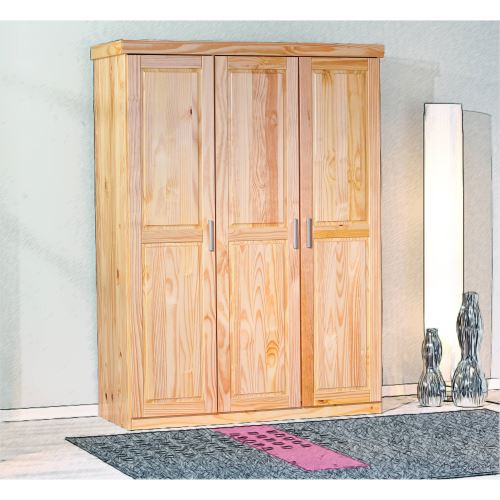 Armoire Dressing Penderie Rangement Etagere 3 Portes Bois Massif