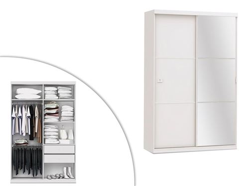 Armoire Avec Miroir Peggy 2 Portes Coulissantes L 144cm