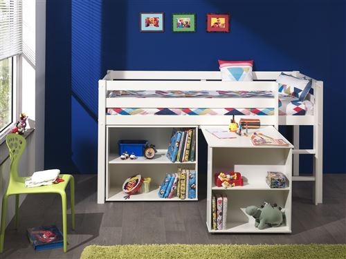 Paris Prix - Pack - Lit Enfant Bureau & Biblioth&egrave;que pino Blanc