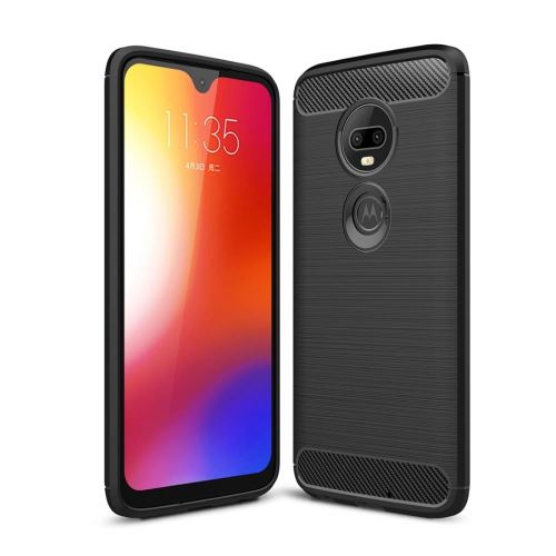 Coque Souple en Gel Silicone pour Motorola Moto G7 Plus Carbone effet Brossé - Noir