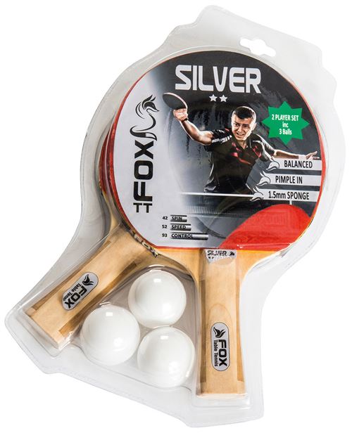 Fox TT set de Silver 2 Starping-pong 23 cm bois/caoutchouc 5 pièces