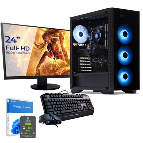 Pack PC Pro Gaming Watercooling, AMD Ryzen 7 3800X, Geforce RTX 3070, 16 Go RAM, 500Go SSD M.2 PCIe, 3To HDD, écran, c/s et Win 10