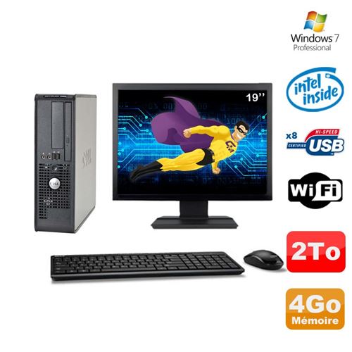 PC Dell 380 Sff E5200 2.5Ghz 4Go Disque 2To Dvd WiFi Win 7 Ecran 19'