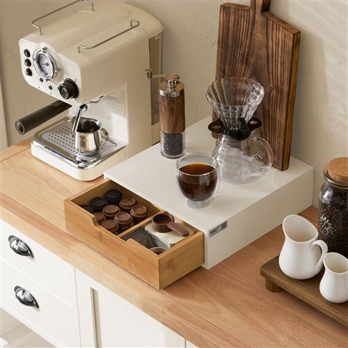 SoBuy® FRG179-WN Boîte de Rangement à tiroir pour Capsules de thé et café Boîte à Capsules de Café, Boîte à thé L30xP31xH9cm