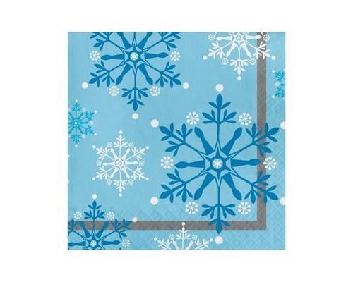 16 Serviettes en papier Flocons de Neige bleu 33 x 33 cm