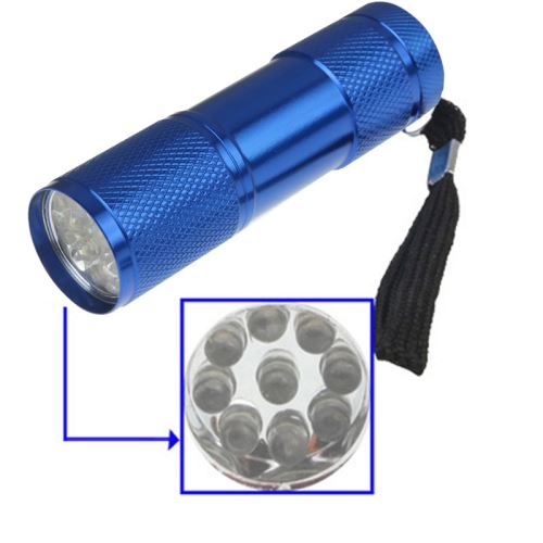 Eclairage LED Lampe de poche à LED Mini lampe de poche portable, 9 LED, 1 mode, commutateur de changement de vitesse, avec sangle (bleu foncé)