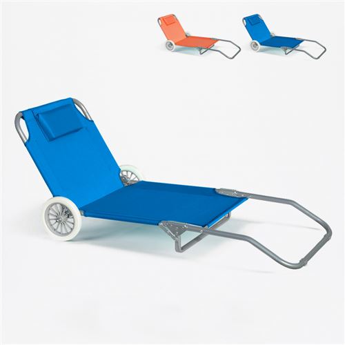 Beach and Garden Design - Lit de plage pliant bain de soleil transat piscine portable roues Banana, Couleur: Turquoise