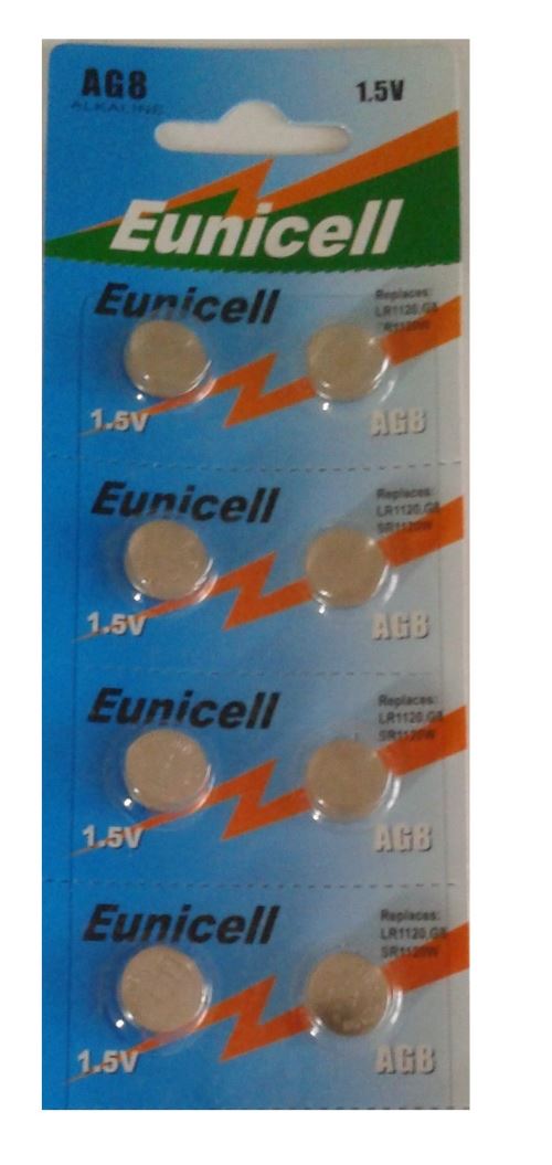 EUNICELL - Lot de 8 PILES AG8 LR55 LR1120 SR1120 381 391 G8 G58 D384