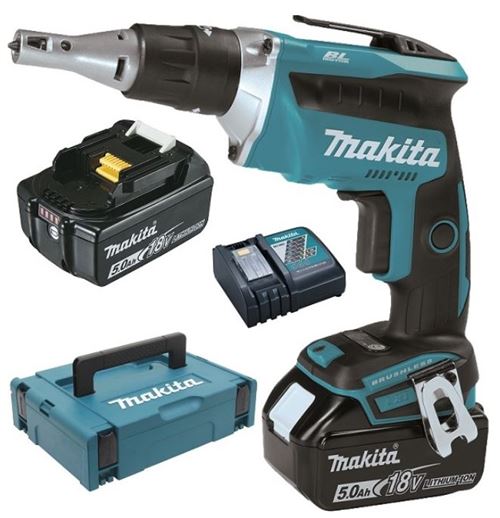 Visseuse Plaque De Plâtre 18V + 2 Batteries 5Ah + Chargeur + Coffret Makpac - Makita - Dfs452Rtj