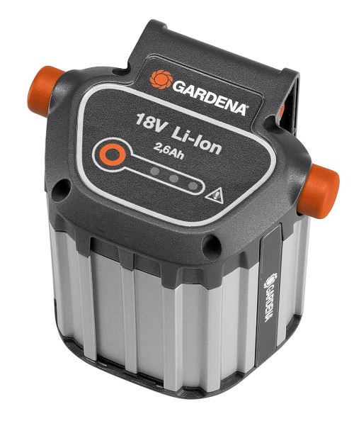 Batterie système BLi-18 de GARDENA : accessoires pour de nombreuses tondeuses, souffleurs et taille-haies GARDENA, puissance de 18 V avec capacité de 2,6 Ah, durée de charge env. 4 h (9839-20)