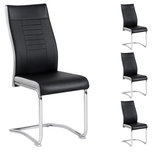 Lot de 4 chaises LOANO, en synth&eacute;tique noir et gris