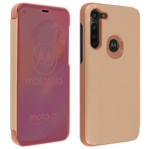 Étui Motorola Moto G8 Power Clapet Translucide Design Miroir Support Vidéo rose