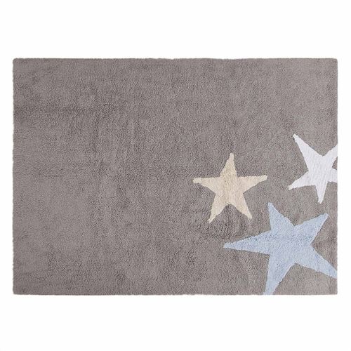 Tapis coton motif 3 étoiles tricolore - gris- jaune -bleu - 120 x 160 - Lorena Canals