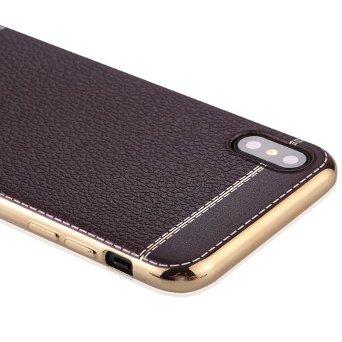 iPhone X Coque Protection TPU Café Electroplating Litchi ALS48286