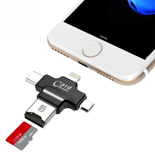 4 en 1 lecteur micro SD Micro TF USB Type C OTG TF Card Reader pour IOS iPhone Android Samsung