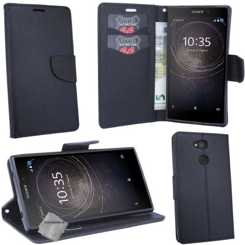 Housse etui coque pochette portefeuille pour Sony Xperia XA2 Plus avec verre trempe - NOIR / NOIR