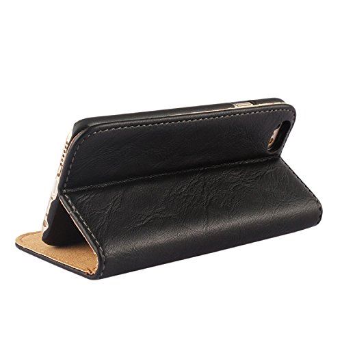 FDTCYDS Etui iPhone 6s, Coque iPhone 6 Pochette Portefeuille en Cuir Véritable Coque de Protection pour Housse 6/6s avec Fonction Stand Black/Noir