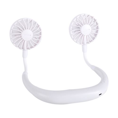 Mini ventilateur au tour de cou USB rechargeable double tête blanc