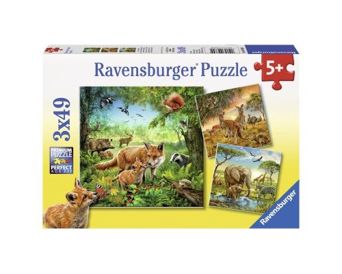 Puzzle 49 Pièces : 3 Puzzles - Animaux Du Monde, Ravensburger