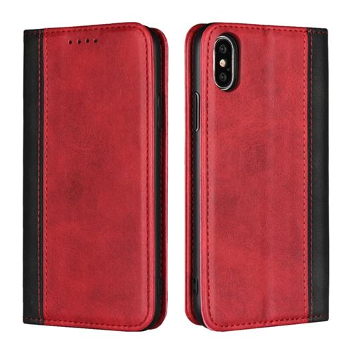 Etui en PU épissure bicolore rouge pour votre Apple iPhone XS 5.8 pouces