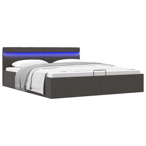 Cadre de lit &agrave; stockage avec led gris fonc&eacute; tissu 160x200 cm