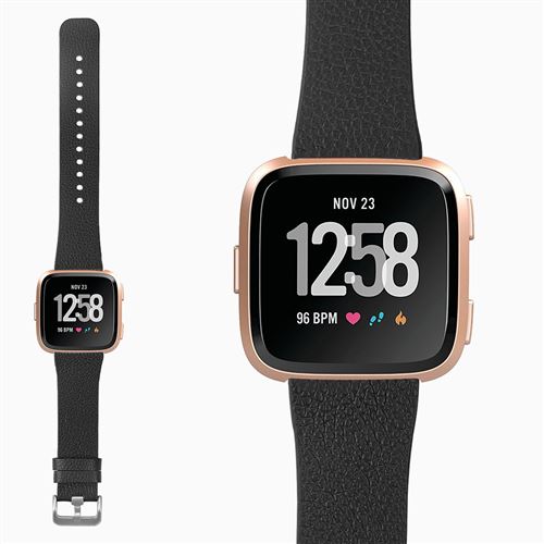 Bracelet en cuir durable simple pour Fitbit Versa 3 / Sense - Noir (Taille S)