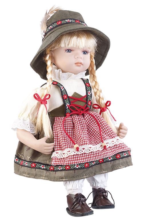 Poupée de collection en porcelaine avec costume bavarois traditionnel - Fille