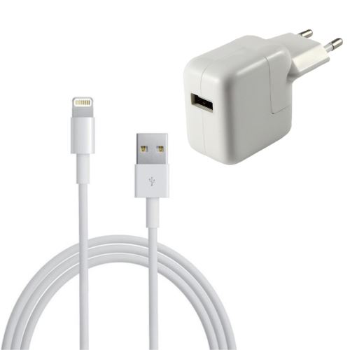 Cable USB + Chargeur Secteur Blanc pour Apple iPad 2017 / 2018 / AIR / MINI  / PRO - Cable Chargeur Port USB Data Chargeur Synchronisation Transfert  Donnees Mesure 1 Metre Chargeur