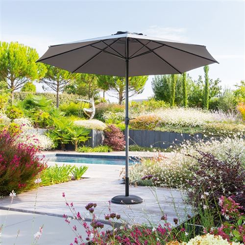Parasol mat central rond 3m Loompa ardoise Hespéride