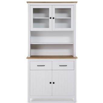 Vitrine De Rangement En Pin Massif Couleur Miel - 5 Portes, 3 Tiroirs, 2 Niches | Dimensions 130 X 42 X 197 Cm