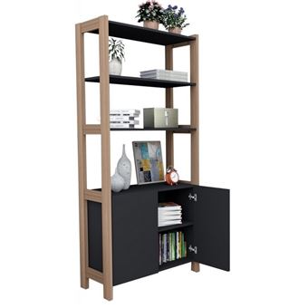 Armoire 2 Portes Châtaignier et Noir 5 Niches L 75 G 171.5 P 35 cm - L 75 x l 171.5 x H 35 cm - 1