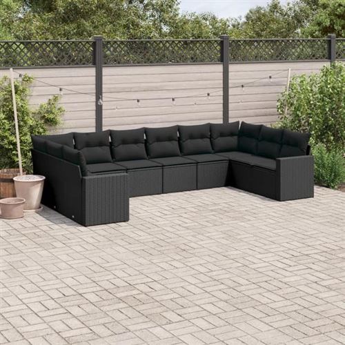 vidaXL Salon de Jardin avec Coussins 10 pcs, Canapés de Terrasse, Ensemble de Meubles de Patio, Mobilier d'Extérieur, Noir 3251802