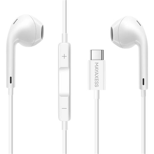 Mayaxess Blanc Écouteurs Filaires Pour Iphone 17 Pro Max Usb-C Avec Micro Intégré - Image 2