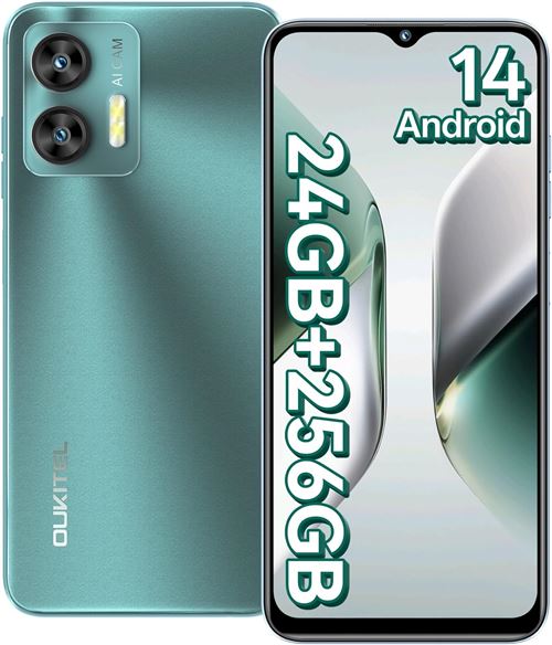 Smartphone OUKITEL C36,24(8+16)Go+256Go/1 To,Android 14,écran 6,56