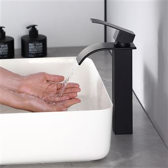 20% sur Mitigeur de lavabo en Cascade Noir et vasque robinet lavabo Robinet  vasque Carré Haut - Installations salles de bain - Achat & prix